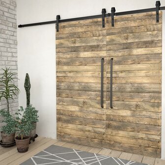 Hardwaresets voor schuifdeuren 2 st 183 cm staal zwart 3