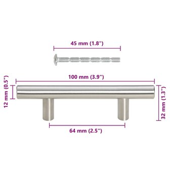 Handvatten 10 st 64 mm roestvrij staal zilverkleurig 10