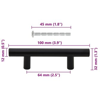Handvatten 10 st 64 mm roestvrij staal zwart 10