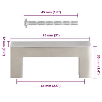 Handvatten 10 st 64 mm roestvrij staal zilverkleurig 10