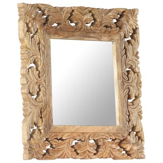 Spiegel handgesneden 50x50 cm massief mangohout bruin 7