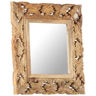 Spiegel handgesneden 50x50 cm massief mangohout bruin 9