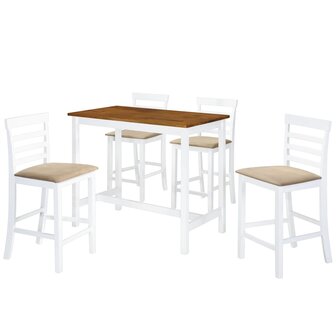 Bartafel- en barstoelenset massief hout bruin en wit 5-delig  1