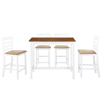 Bartafel- en barstoelenset massief hout bruin en wit 5-delig  2
