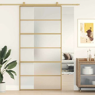 Schuifdeur 102,5x205 cm mat ESG-glas en aluminium goudkleurig 1