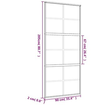 Schuifdeur 90x205 cm helder ESG-glas en aluminium goudkleurig 9