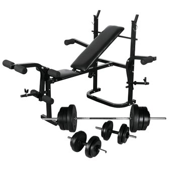 Gewichtenbank met gewichtenrek en halterset 60,5 kg 1