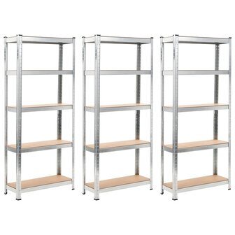 Opbergrek 5-laags 3 st staal en bewerkt hout zilverkleurig 1