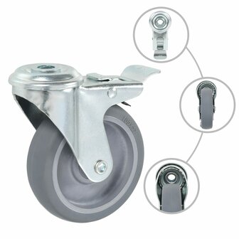 Zwenkwielen met boutgaten 4 st 100 mm 2