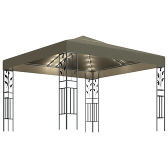 Prieel met LED-lichtslinger 3x3 m taupe 2
