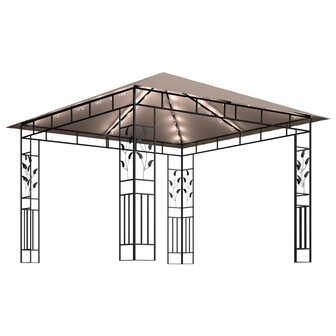 Prieel met klamboe en LED-lichtslinger 3x3x2,73 m taupe 4