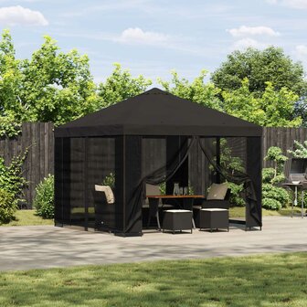 Prieel 3 x 3 m Antracietkleurig Polyester en staal 190 gsm 1