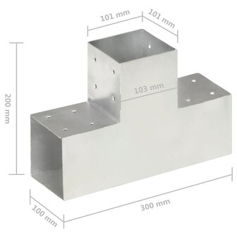 Paalverbindingen 4 st T-vorm 101x101 mm gegalvaniseerd metaal 7