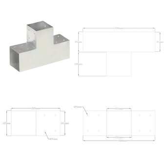 Paalverbindingen 4 st T-vorm 101x101 mm gegalvaniseerd metaal 8