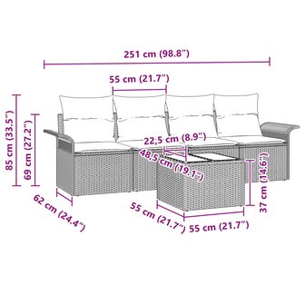 Bankstel met kussen 5 pcs Bruin poly rattan 11