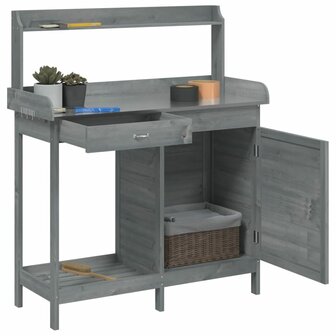 Oppottafel met kast 110,5x45x124,5 cm massief vurenhout grijs 5