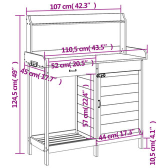 Oppottafel met kast 110,5x45x124,5 cm massief vurenhout grijs 12