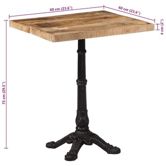 Bistrotafel 60x60x77 cm ruw mangohout  10