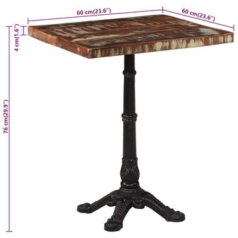 Bistrotafel 60x60x76 cm massief gerecycled hout   10