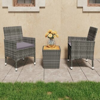 3-delige Bistroset poly rattan en acaciahout grijs 1