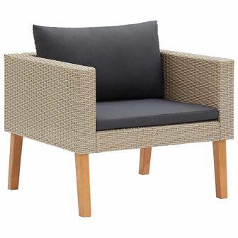 Tuinbank eenzits met kussens poly rattan beige 2
