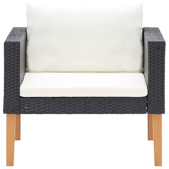 Tuinbank eenzits met kussens poly rattan zwart 5