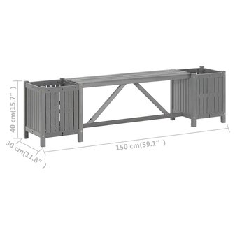 Tuinbank met 2 plantenbakken 150 cm massief acaciahout grijs 8