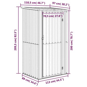 Tuinschuur 118,5x97x209,5 cm gegalvaniseerd staal grijs 8