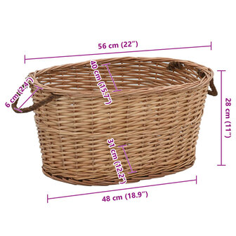 Houtmand met handvatten 56x40x28 cm natuurlijk wilgenhout 8