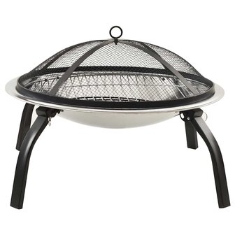 Vuurschaal en barbecue 2-in-1 met pook 56x56x49 cm rvs 4