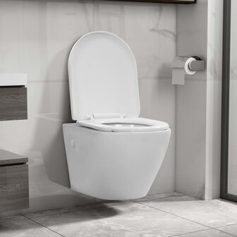 Hangend toilet randloos keramiek wit 1