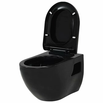 Hangend toilet met verborgen stortbak keramiek zwart 4