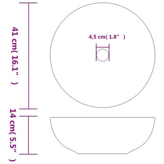 Opzetwasbak rond &Phi;41x14 cm keramiek wit en blauw 6