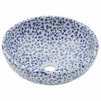 Opzetwasbak rond &Phi;41x14 cm keramiek wit en blauw 3
