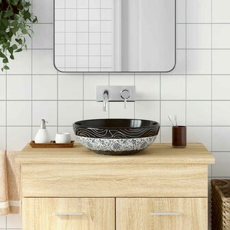 Opzetwasbak rond &Phi;41x14 cm keramiek zwart en blauw 1