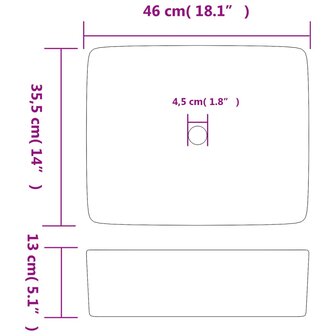 Opzetwasbak rechthoekig 46x35,5x13 cm keramiek zwart en blauw 8