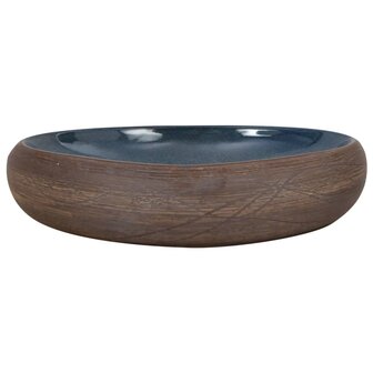 Opzetwasbak ovaal 59x40x15 cm keramiek bruin en blauw 3