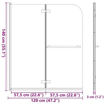 Douchewand inklapbaar 2 panelen 120x140 cm ESG 2