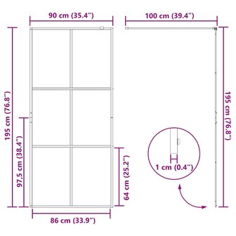 Inloopdouchewand 90x195 cm ESG-glas transparant en zwart 8