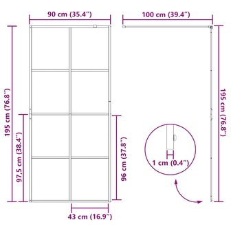Inloopdouchewand 90x195 cm ESG-glas transparant en zwart 8