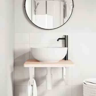 Badkamer wandschap staal en massief beukenhout 3