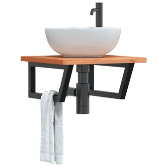 Badkamer wandschap staal en massief beukenhout 1