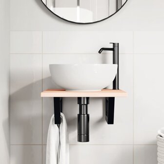 Badkamer wandschap staal en massief eikenhout 3