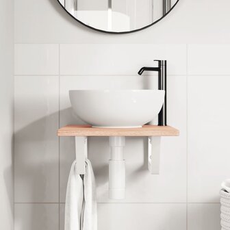 Badkamer wandschap staal en massief eikenhout 3