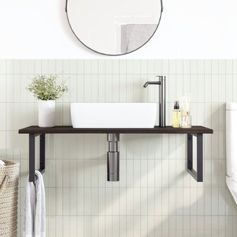 Badkamer wandschap staal en massief eikenhout 3