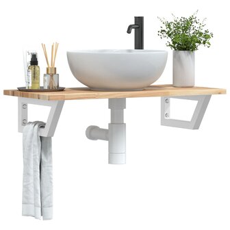Badkamer wandschap staal en massief acaciahout 1