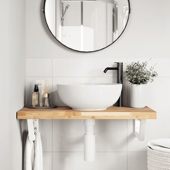 Badkamer wandschap staal en massief acaciahout 3