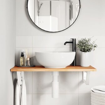 Badkamer wandschap staal en massief acaciahout 3