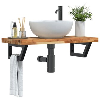 Badkamer wandschap staal en massief acaciahout 1
