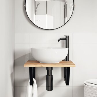 Badkamer wandschap staal en massief acaciahout 3